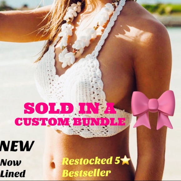 Other - NEW STYLE BOHO WHITE CROCHET KNIT LINED BRALETTE